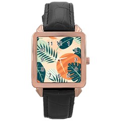 Tropical Pattern Rose Gold Leather Watch  by Valentinaart