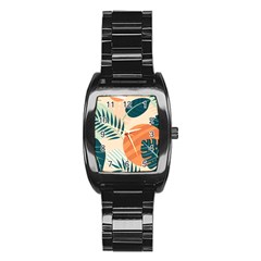 Tropical Pattern Stainless Steel Barrel Watch by Valentinaart