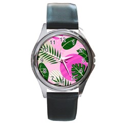 Tropical Pattern Round Metal Watch by Valentinaart