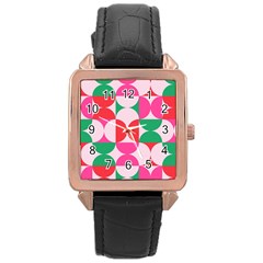 Geometric Pattern Rose Gold Leather Watch  by Valentinaart