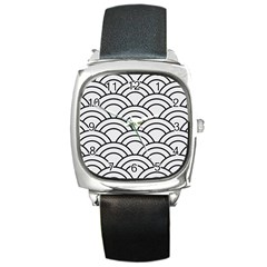 Black And White Pattern Square Metal Watch by Valentinaart