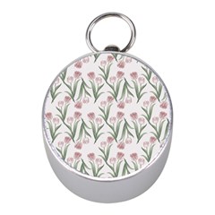 Floral Pattern Mini Silver Compasses