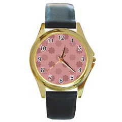 Floral pattern Round Gold Metal Watch