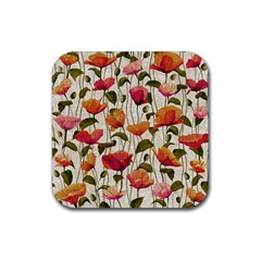 Floral Pattern Rubber Coaster (square) by Valentinaart