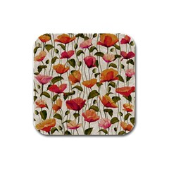 Floral Pattern Rubber Square Coaster (4 Pack) by Valentinaart