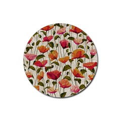 Floral Pattern Rubber Coaster (round) by Valentinaart