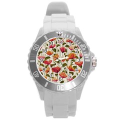 Floral Pattern Round Plastic Sport Watch (l) by Valentinaart