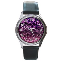 Purple  Waves Abstract Series No2 Round Metal Watch by DimitriosArt