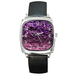 Purple  Waves Abstract Series No2 Square Metal Watch by DimitriosArt