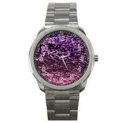 Purple  Waves Abstract Series No2 Sport Metal Watch by DimitriosArt