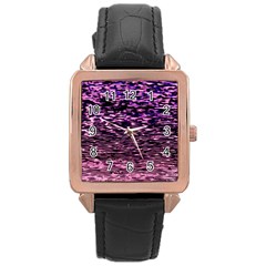 Purple  Waves Abstract Series No2 Rose Gold Leather Watch  by DimitriosArt