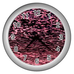 Pink  Waves Flow Series 11 Wall Clock (silver) by DimitriosArt