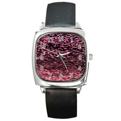 Pink  Waves Flow Series 11 Square Metal Watch by DimitriosArt