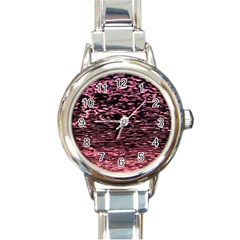 Pink  Waves Flow Series 11 Round Italian Charm Watch by DimitriosArt