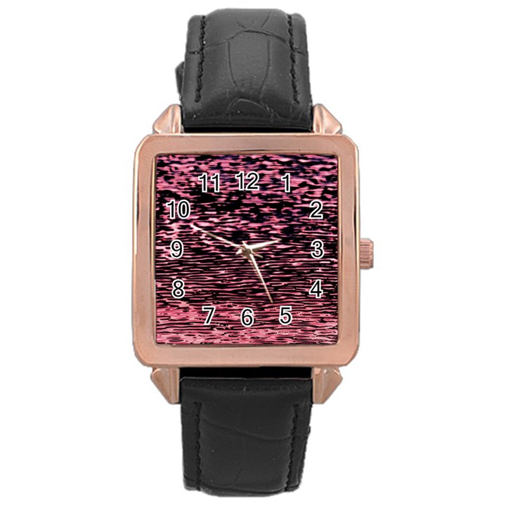 Pink  waves flow series 11 Rose Gold Leather Watch 