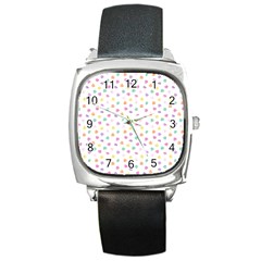 Valentines Day Candy Hearts Pattern - White Square Metal Watch by JessySketches