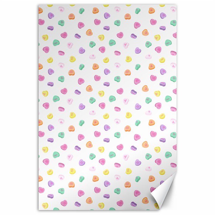 Valentines Day Candy Hearts Pattern - White Canvas 24  x 36 