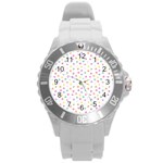 Valentines Day Candy Hearts Pattern - White Round Plastic Sport Watch (L) Front