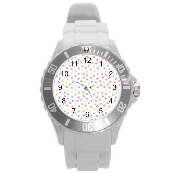 Valentines Day Candy Hearts Pattern - White Round Plastic Sport Watch (L)