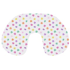 Valentines Day Candy Hearts Pattern - White Travel Neck Pillow by JessySketches