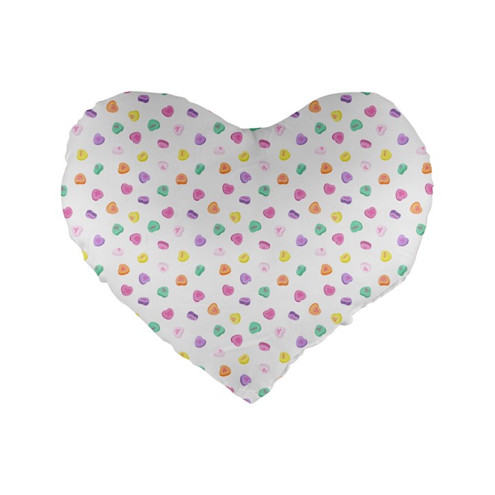 Valentines Day Candy Hearts Pattern - White Standard 16  Premium Flano Heart Shape Cushions