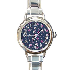 Flowers Pattern Round Italian Charm Watch by Sparkle