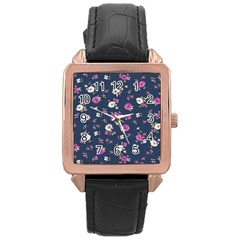 Flowers Pattern Rose Gold Leather Watch  by Sparkle