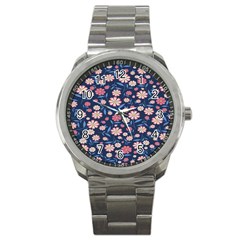 Flowers Pattern Sport Metal Watch by Sparkle