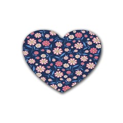 Flowers Pattern Rubber Heart Coaster (4 Pack) by Sparkle