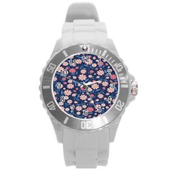 Flowers Pattern Round Plastic Sport Watch (l) by Sparkle