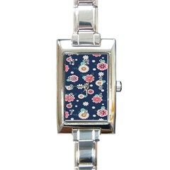 Flowers Pattern Rectangle Italian Charm Watch by Sparkle