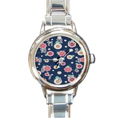 Flowers Pattern Round Italian Charm Watch by Sparkle