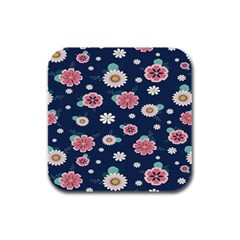 Flowers Pattern Rubber Square Coaster (4 Pack) by Sparkle