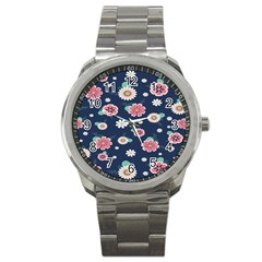 Flowers Pattern Sport Metal Watch by Sparkle