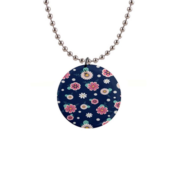 Flowers Pattern 1  Button Necklace