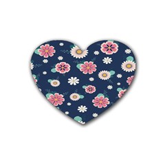 Flowers Pattern Rubber Coaster (heart) by Sparkle