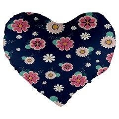 Flowers Pattern Large 19  Premium Heart Shape Cushions by Sparkle