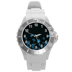 Flowers Pattern Round Plastic Sport Watch (l) by Sparkle