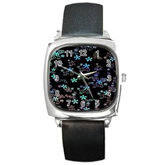 Flowers Pattern Square Metal Watch by Sparkle