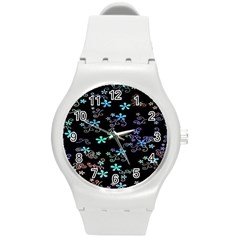 Flowers Pattern Round Plastic Sport Watch (m) by Sparkle