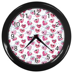 Funny Hearts Wall Clock (black) by SychEva