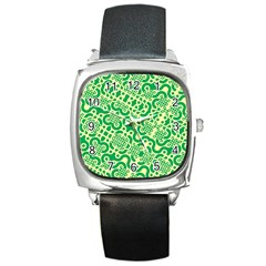 Liquid Art Pouring Abstract Seamless Pattern Lover Green Maze Square Metal Watch by artico