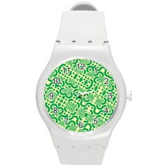 Liquid Art Pouring Abstract Seamless Pattern Lover Green Maze Round Plastic Sport Watch (m) by artico