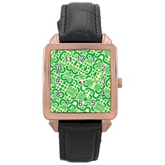 Liquid Art Pouring Abstract Seamless Pattern Lover Green Maze Rose Gold Leather Watch  by artico