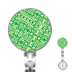 Liquid Art Pouring Abstract Seamless Pattern Lover Green Maze Stainless Steel Nurses Watch by artico