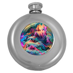 Colorful Mountains Round Hip Flask (5 Oz) by Dazzleway