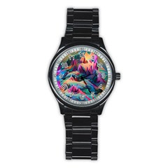 Colorful Mountains Stainless Steel Round Watch by Dazzleway