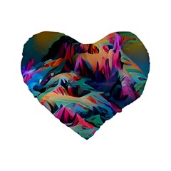 Colorful Mountains Standard 16  Premium Flano Heart Shape Cushions by Dazzleway