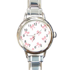 Pink Ribbons Pattern Round Italian Charm Watch by Littlebird