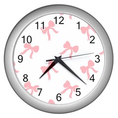 Pink Ribbons Pattern Wall Clock (silver) by Littlebird